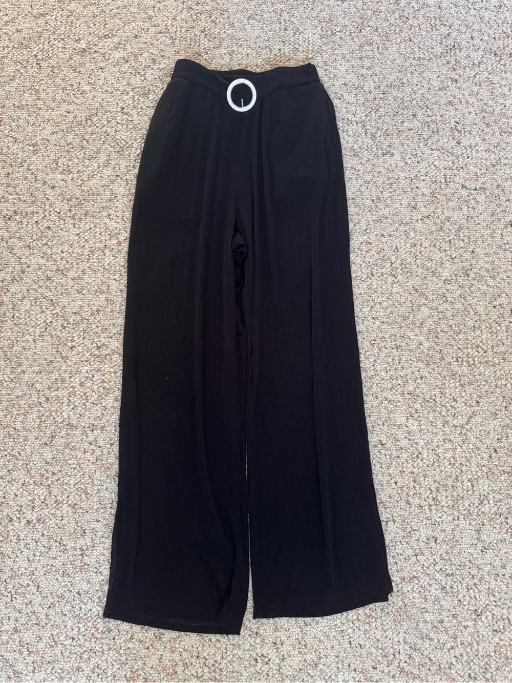 Petite Studio Black Wide-Leg Pants with Silver Buckle